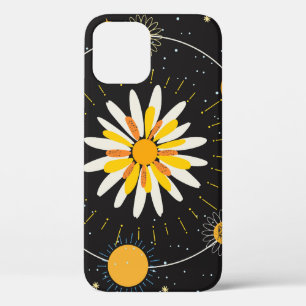 Sun Moon Planets: Graphic Floral Art iPhone 12 Case