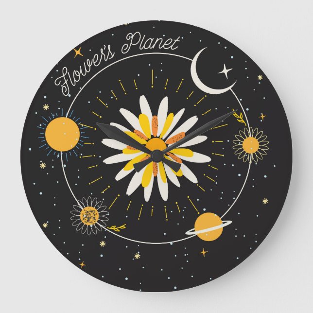 Sun Moon Planets: Graphic Floral Art Large Clock (Front)