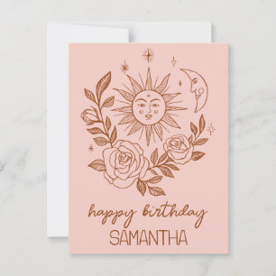Sun Moon & Roses Boho Magical CUSTOM NAME BIRTHDAY Postcard
