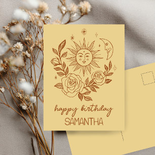 Sun Moon & Roses Boho Magical CUSTOM NAME BIRTHDAY Postcard