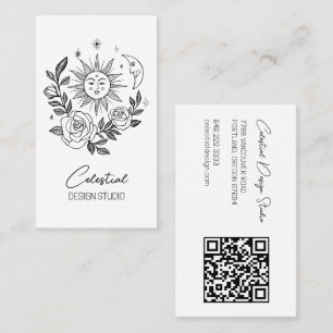Sun Moon & Roses Magical Boho Botanical CUSTOM QR Business Card