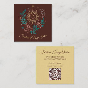 Sun Moon & Roses Magical Boho Colourful CUSTOM QR Square Business Card