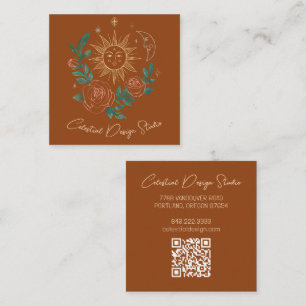 Sun Moon & Roses Magical Boho Colourful CUSTOM QR Square Business Card