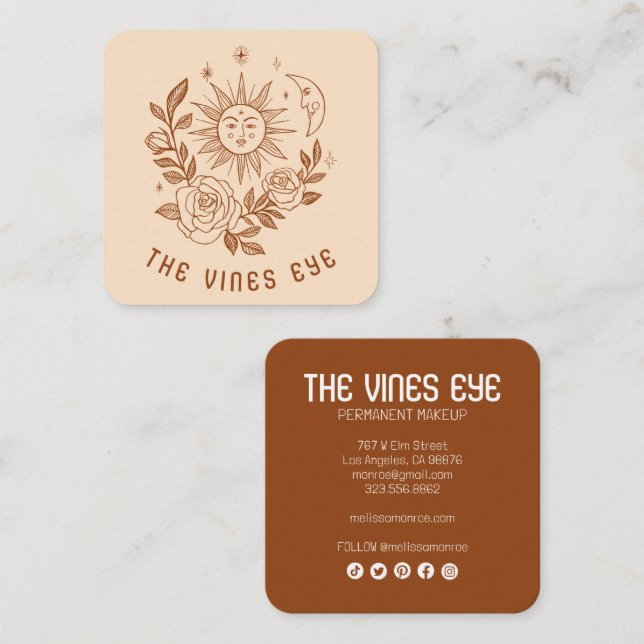 Sun Moon & Roses Magical Boho CUSTOM Social Media Square Business Card (Front/Back)