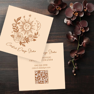 Sun Moon & Roses Magical Boho Earthy CUSTOM QR Square Business Card