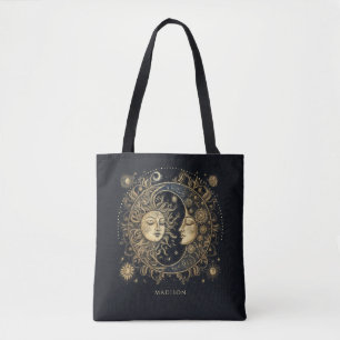 Sun Moon Stars Celestial Personalised Black Tote Bag
