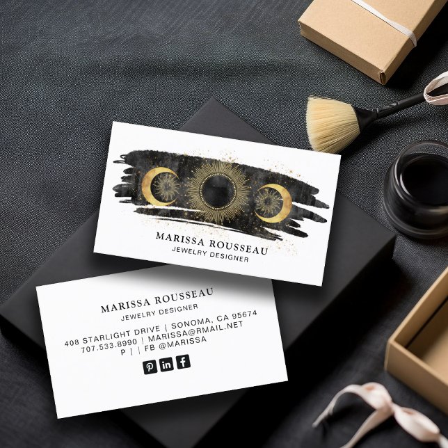 Sun Moon Stars Gold Black White Jewellery Designer Business Card (Creator Uploaded)