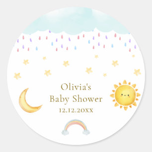 Sun Moon Stars Rainbow Raindrop Baby Shower Classic Round Sticker