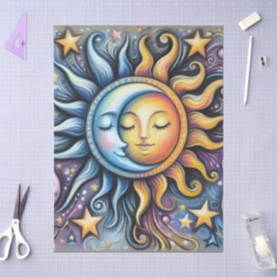 Sun Moon Stars Whimsical Decoupage  Tissue Paper