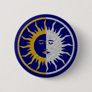 SUN & MOON Symbol - gold silver 6 Cm Round Badge