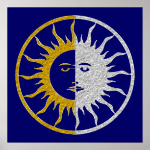 SUN & MOON Symbol - gold silver Poster