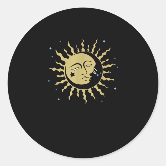 Sun Moon With 90s Witch Whimsigoth Aesthetic Classic Round Sticker (Front)