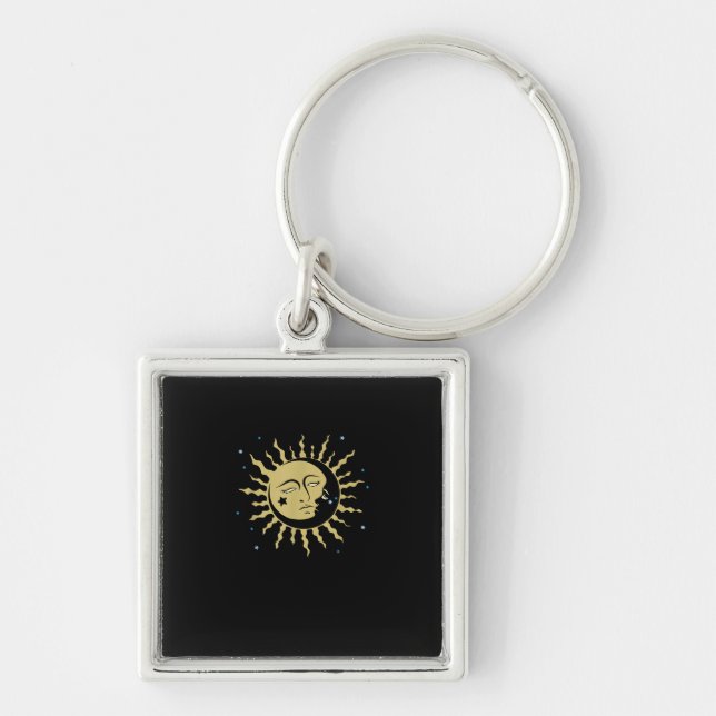 Sun Moon With 90s Witch Whimsigoth Aesthetic Key Ring (Front)