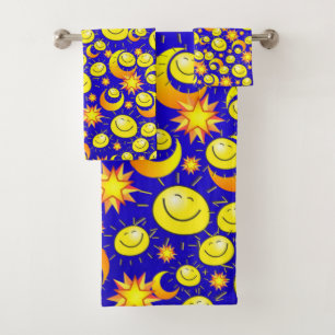 Sun Moon Yellow Stars Bathroom Towel Sets