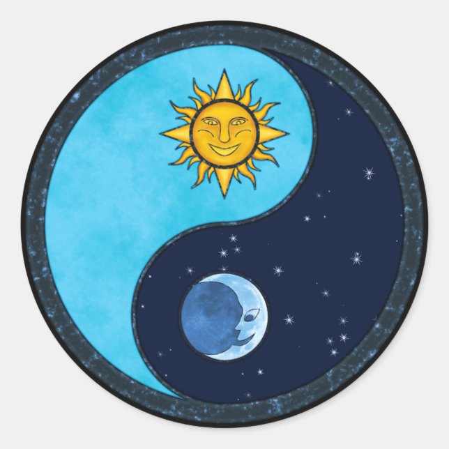 Sun Moon Yin Yang Classic Round Sticker (Front)