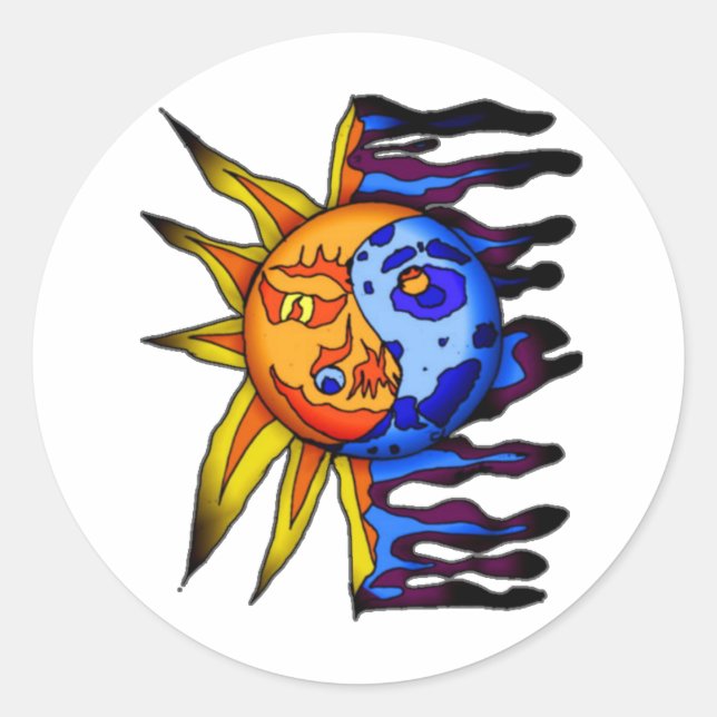 Sun / Moon Yin Yang Classic Round Sticker (Front)