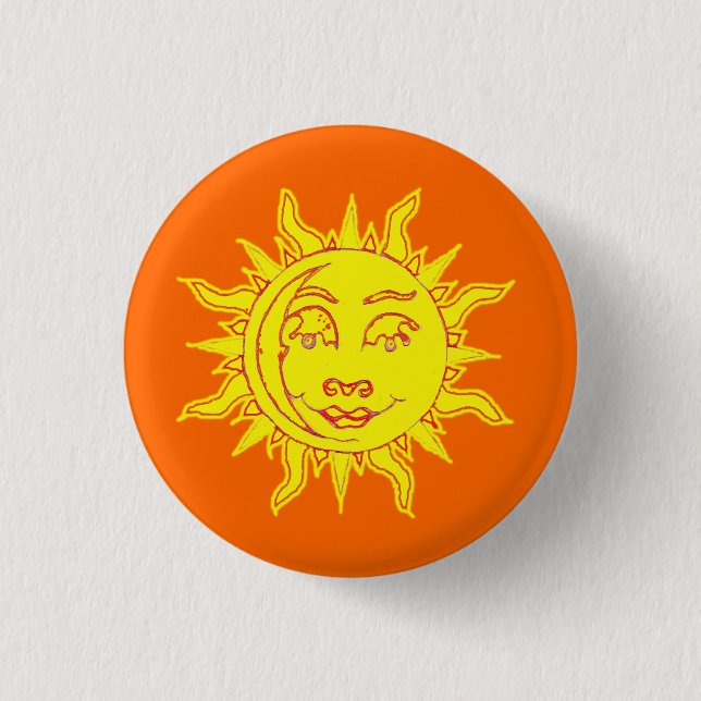 Sun Motif Button Pin Badge (Front)