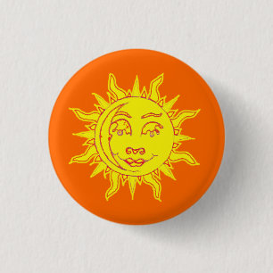 Sun Motif Button Pin Badge