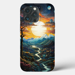 Sun Mountain River In Pointillism iPhone 13 Pro Case