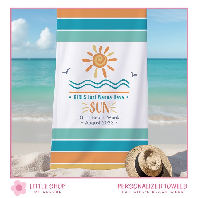 Sun Ocean Waves Girls Week Personalised Beach Towel (Creator Uploaded)