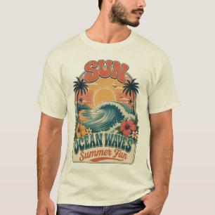 Sun Ocean Waves Summer Fun Beach Design T-Shirt