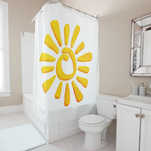 Sun orange yellow drawing texturised tribal cerami shower curtain