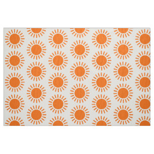 Sun Pattern - Orange on White Fabric