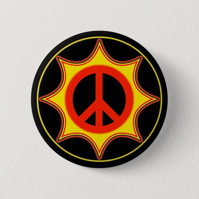 SUN PEACE SIGN 6 CM ROUND BADGE (Front)