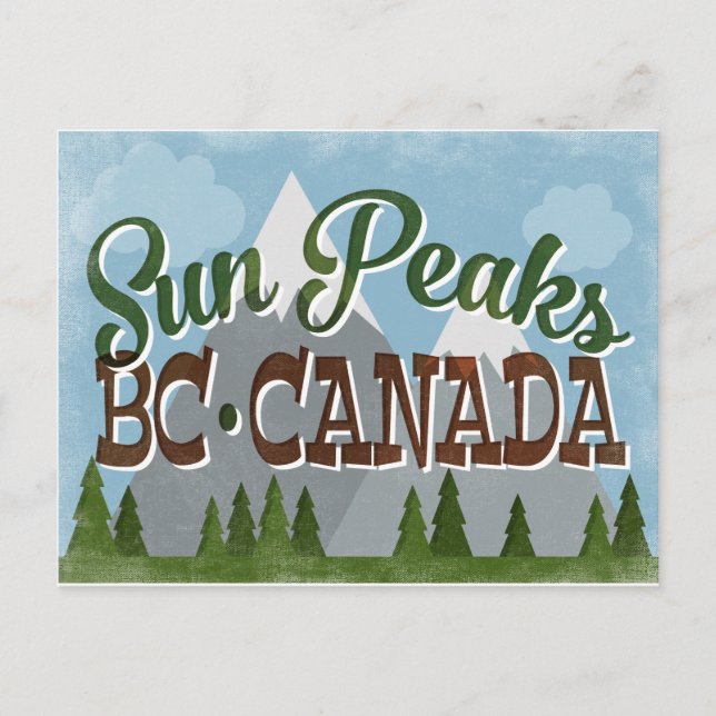 Sun Peaks Canada Fun Retro Snowy Mountains Postcard (Front)