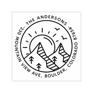 Sun, Pine Trees, & Mountains Round Return Address Self-inking Stamp