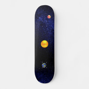 Sun & planet earth on galaxy  skateboard