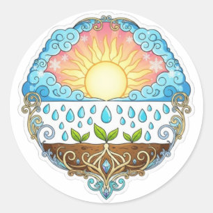 Sun Rain Growth Nature Symbol Illustration design  Classic Round Sticker