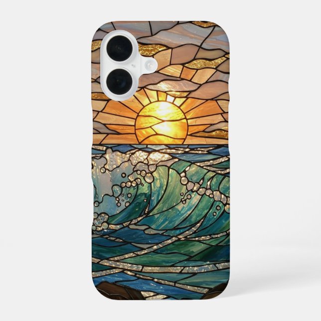 Sun Rays And Waves Stained Glass Illusion iPhone 16 Case (Back)
