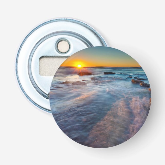 Sun rays illuminate the Pacific Ocean Bottle Opener (Front)