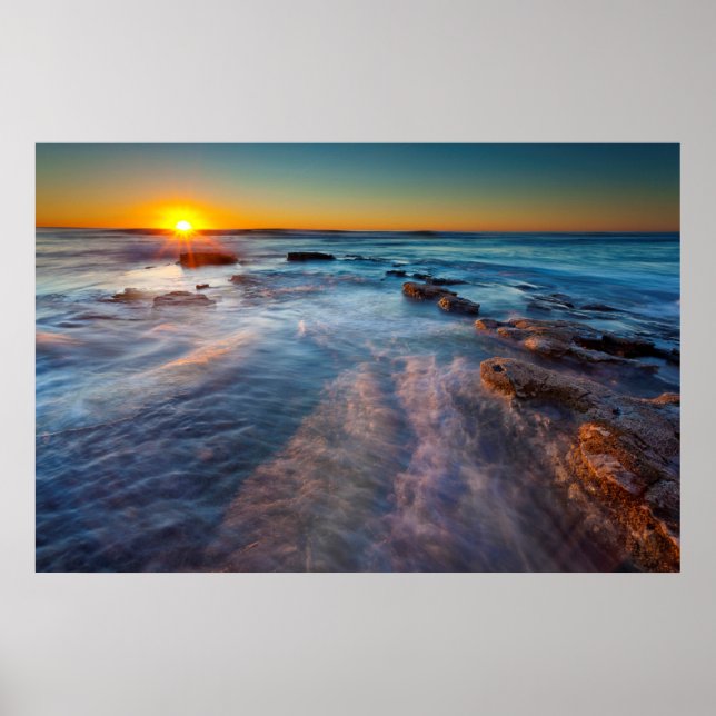 Sun rays illuminate the Pacific Ocean Poster (Front)
