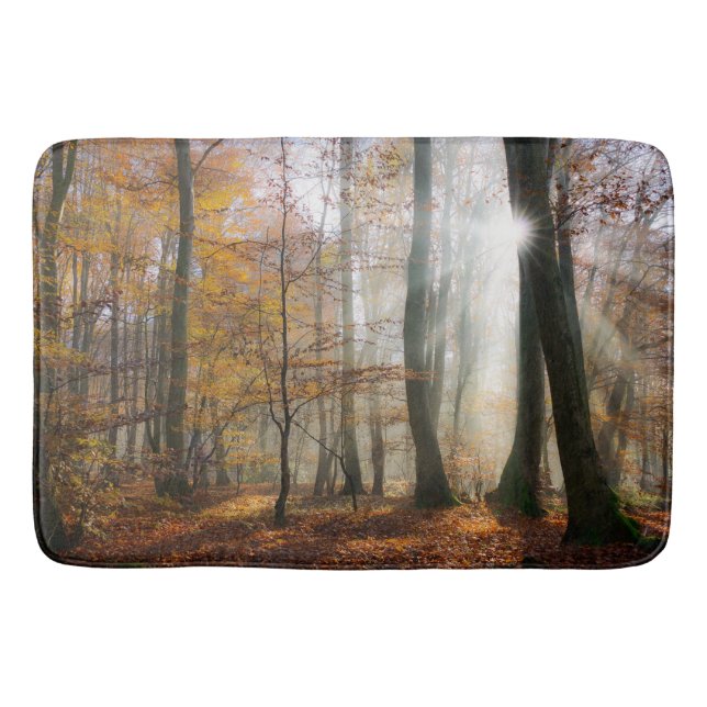 Sun Rays Mystic Misty Forest Bath Mat (Front)