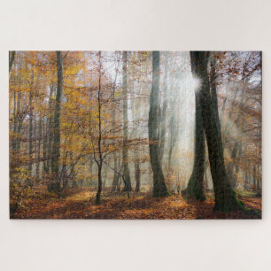 Sun Rays Mystic Misty Forest Jigsaw Puzzle