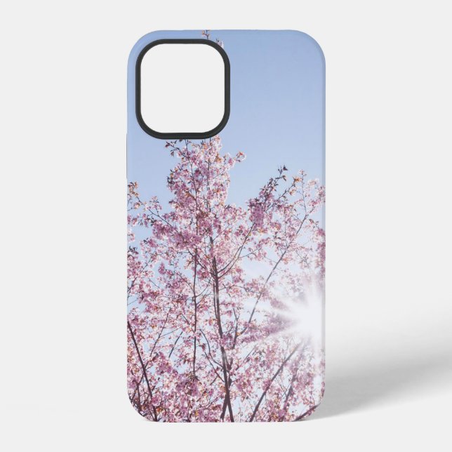 sun rays pass through pink flowers of a wow tree iPhone case (Back)