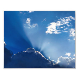 Sun Rays Wall Art Blue Sky Minimalist Clouds