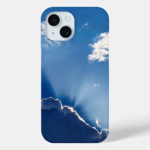 Sun Rays Wall Art Blue Sky Minimalist Clouds iPhone 15 Case
