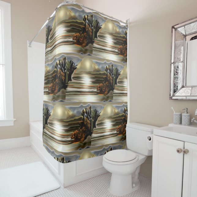 Sun Rise On the Desert Southwestern Abstract Art Shower Curtain (In Situ)