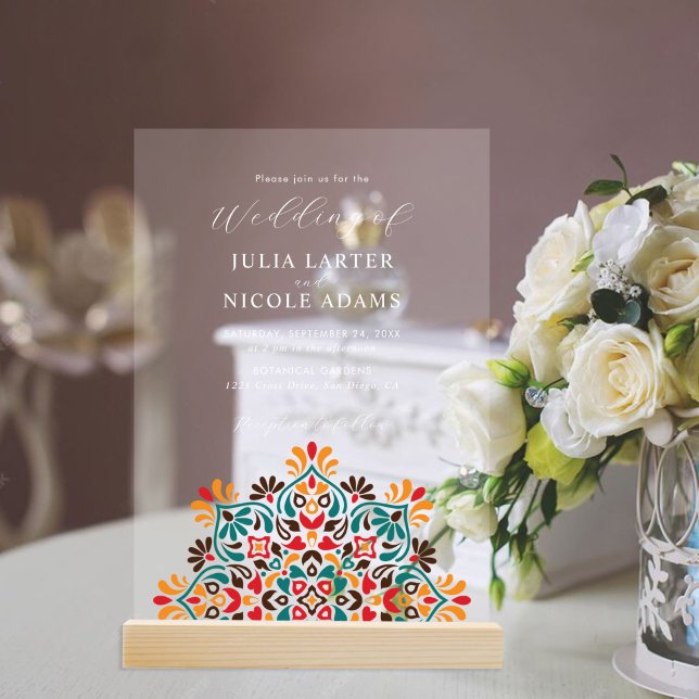 Sun Rising Boho Rustic Floral Mandala Wedding Acrylic Invitations (Creator Uploaded)