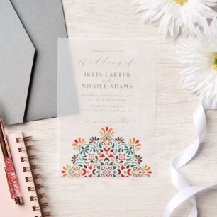 Sun Rising Boho Rustic Floral Mandala Wedding Vellum Invitations