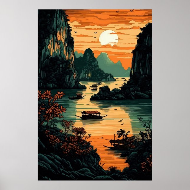Sun Rising Over River Poster Art Print Wall Art (Front)