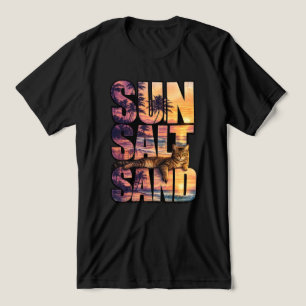 Sun Salt Sand Beach Cat Sunset Men's Black Tri-Blend Shirt