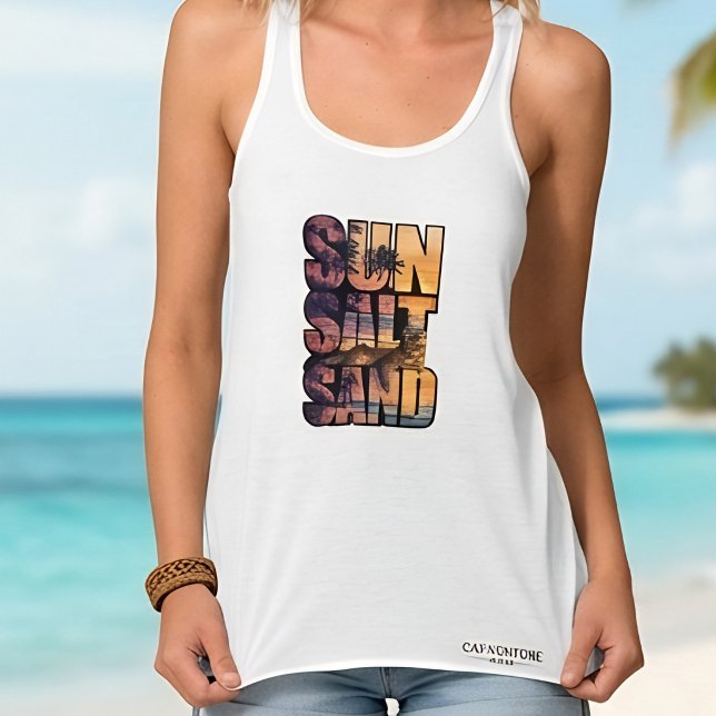 Sun Salt Sand Beach Cat Sunset Paradise  Singlet (Creator Uploaded)