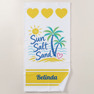 Sun Salt Sand Custom Name Beach Palm Tree Summer Towel