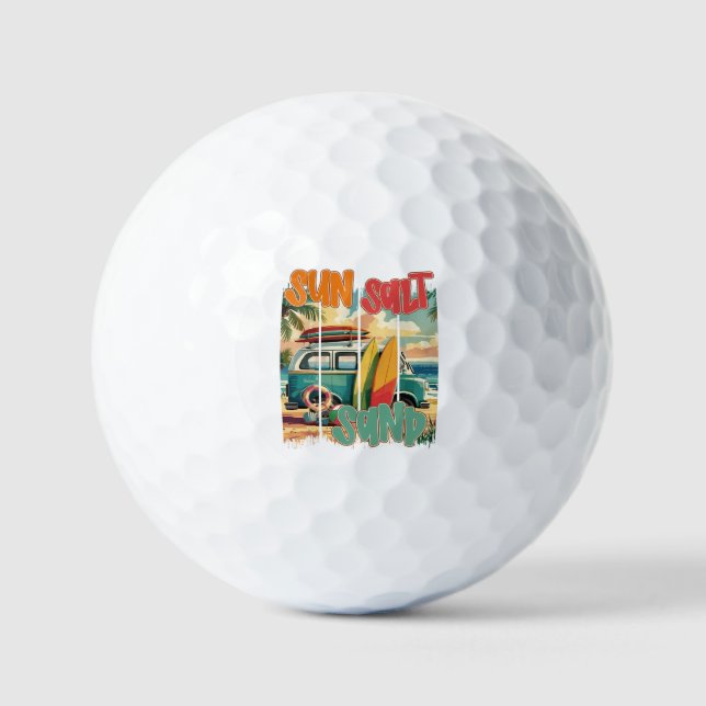 Sun, Salt, Sand – Retro Beach Vibes Golf Balls (Front)