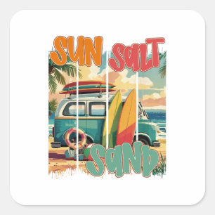 Sun, Salt, Sand – Retro Beach Vibes Square Sticker