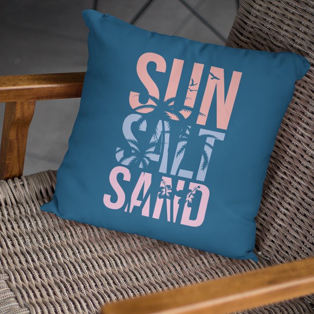 Sun Salt Sand Summer Beach Quote Blue Cushion (Creator Uploaded)